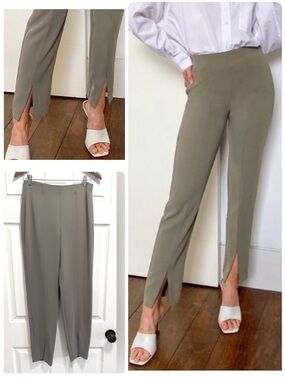 Aritzia Babaton Jotham Pants Slim Trousers Split Hem Olive Green / Taupe Size 8